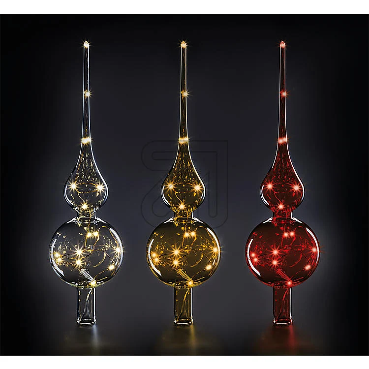 LED Christbaumspitz mit Lichterkette klar aus Glas batteriebetrieben