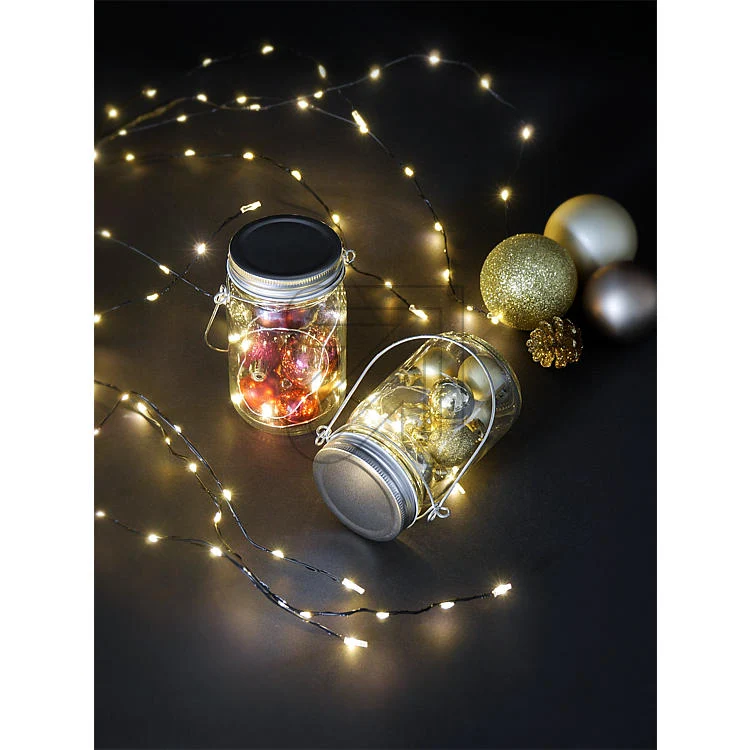 LED Dekoglas mit Kugeln goldfarben mit Timer und Batteriebetrieb