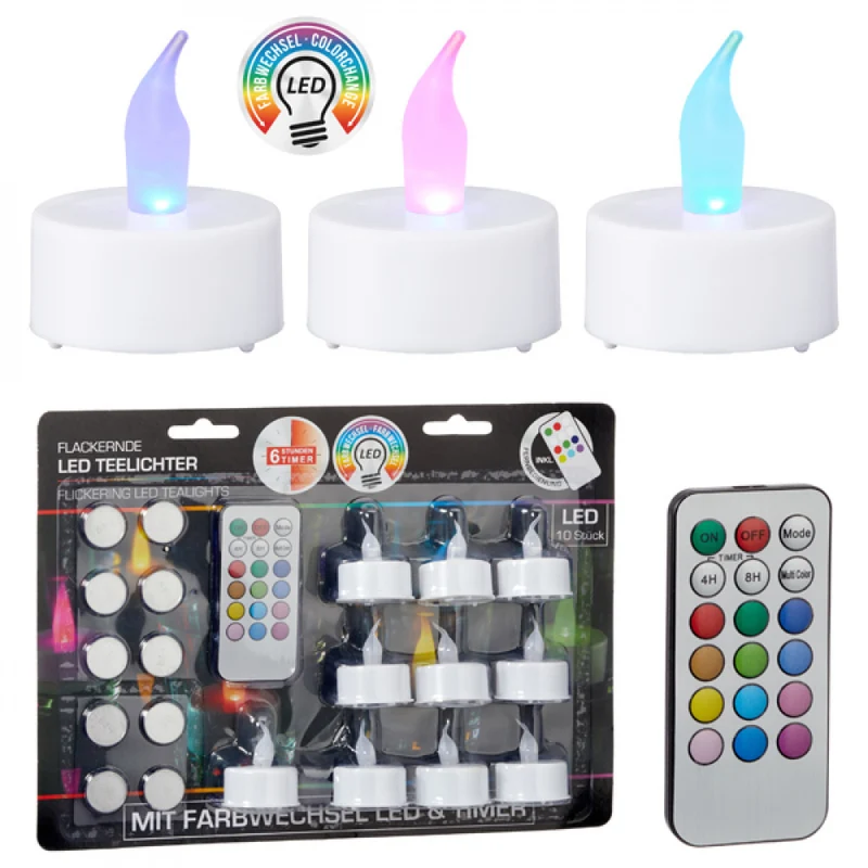 LED Teelicht RGB 10er Set mit Fernbedienung inkl. Batterien