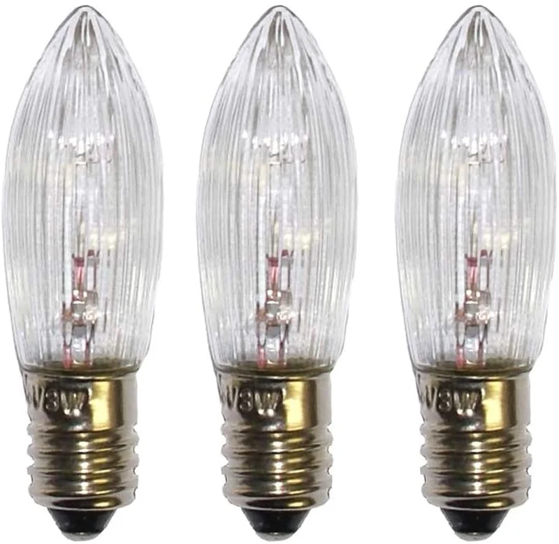 Topkerzen - Ersatzkerzen für Kerzenleuchter 3er Pack 55V/3W E10 klar voll geriffelt