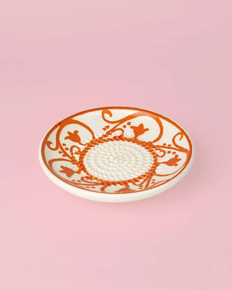Keramikreibe "Azahara" 12cm für Knoblauch, Ingwer & Gewürze Orange & Beige