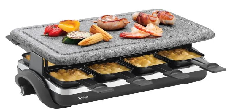 Trisa Raclette "Hot Stone" mit Steinplatte und Pfännchen für 8 Personen