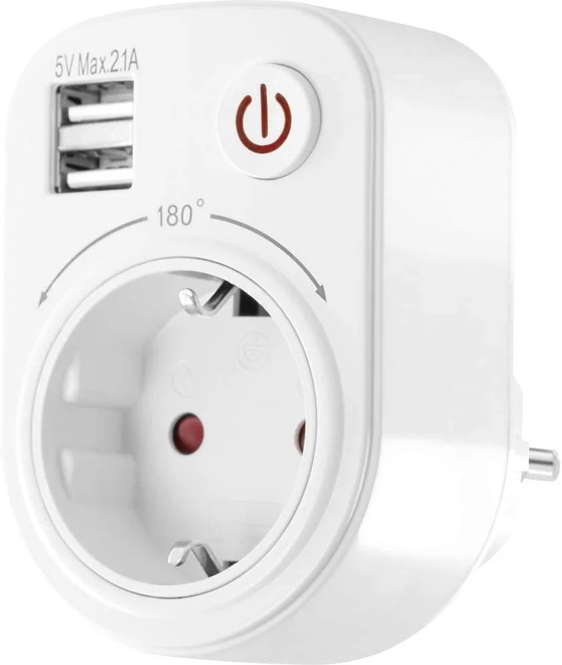 Zwischensteckdose mit 2 USB Anschlüssen 180° drehbar 2.100mA