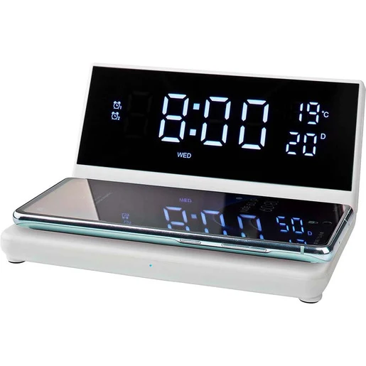 Nedis Wecker mit kabellosem Ladegerät für Smartphone WCACQ20BK / WCACQ20WT