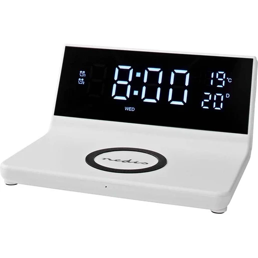 Nedis Wecker mit kabellosem Ladegerät für Smartphone WCACQ20BK / WCACQ20WT