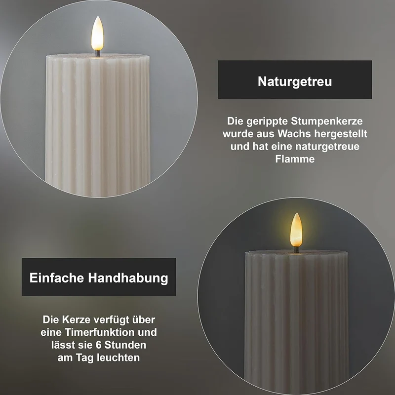 LED Echtwachskerze 1 flammig Flamme Stripe batteriebetrieb