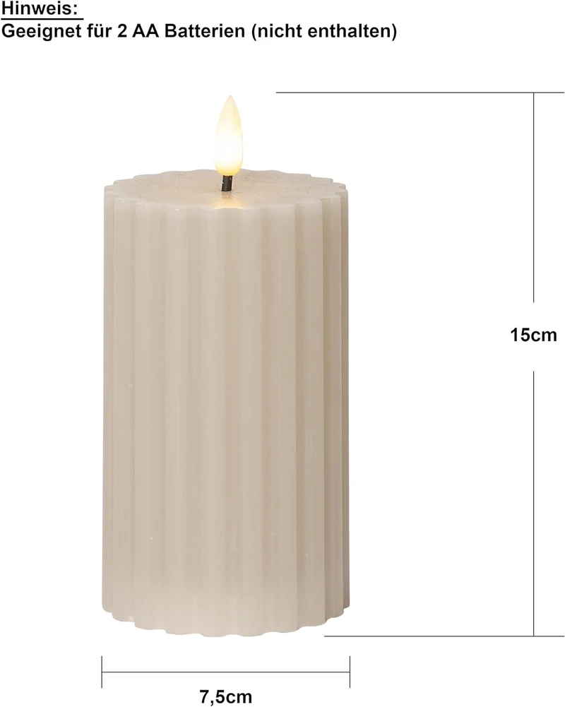 LED Echtwachskerze 1 flammig Flamme Stripe batteriebetrieb