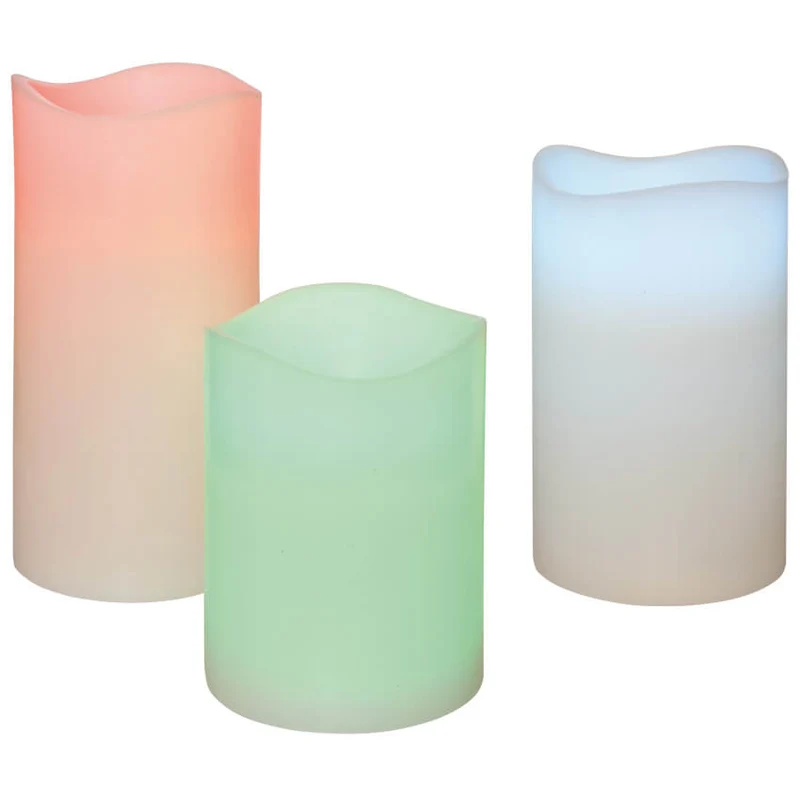 LED Echtwachskerzen Set 3 Stk. 1-flammig RGB mit Fernbedienung batteriebetrieb und Timer