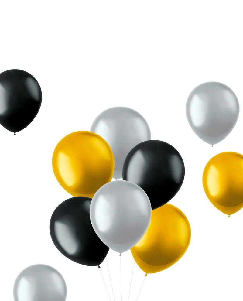 Luftballon 10 Stück auf Latex Metalic mehrfarbig 33cm silber/schwarz/gold glänzend