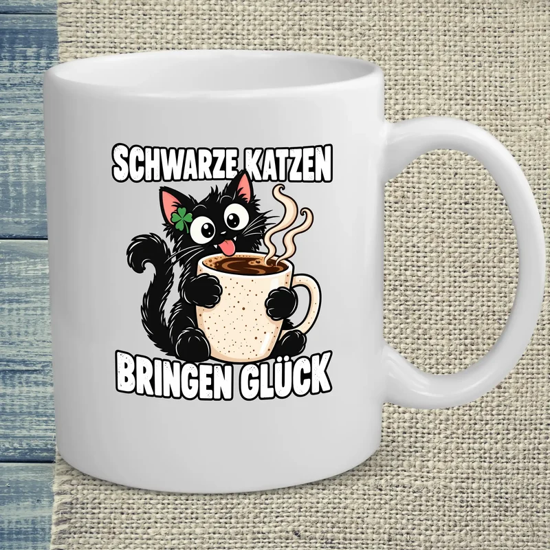 Schwarze Katzen bringen Glück - Tasse