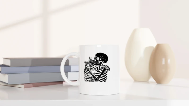 Skelett mit Katze - Tasse