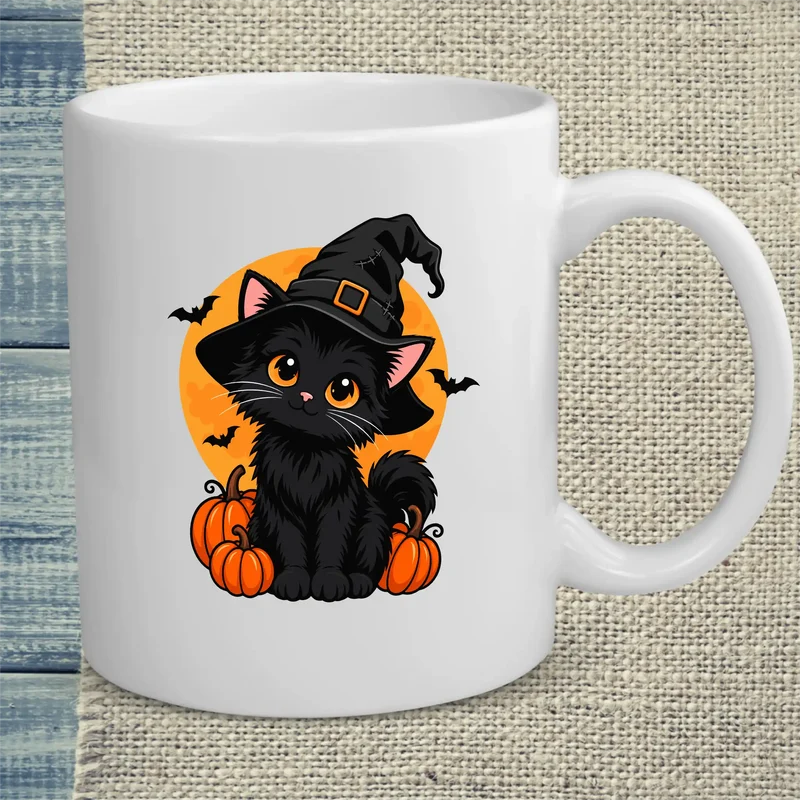 Black Cat And Pumpkins - Tasse