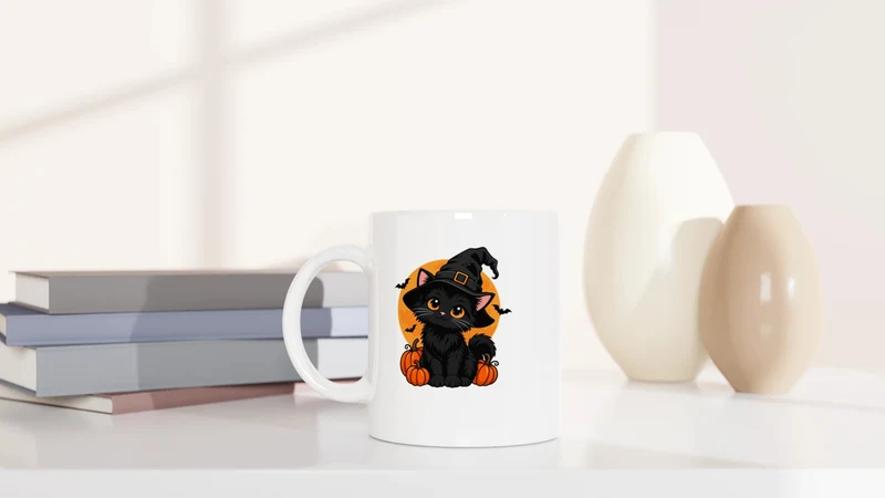 Black Cat And Pumpkins - Tasse
