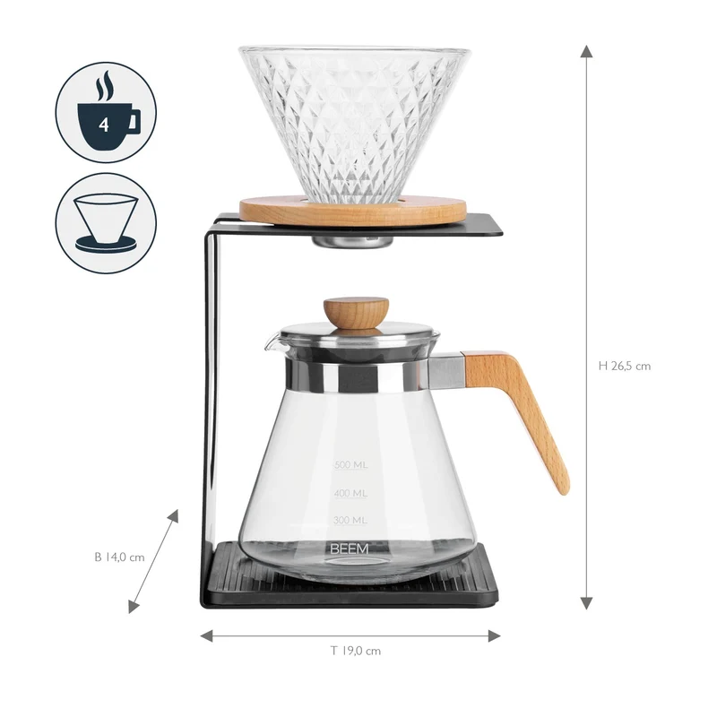 Pour Over Kaffeebereiter Set - 4 Tassen / Holz