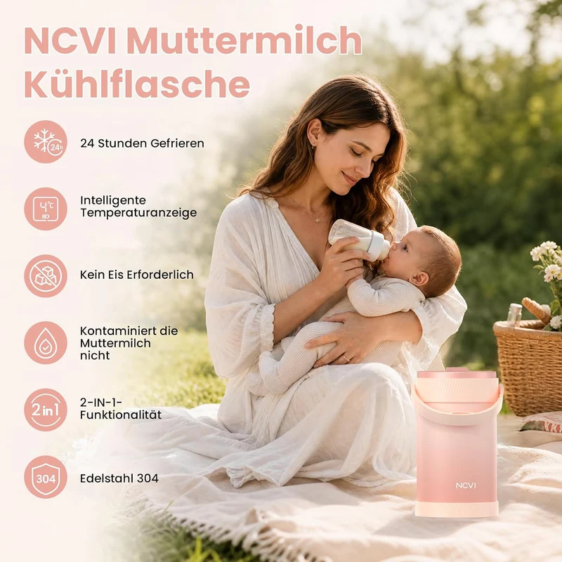 Muttermilch KüHler Tragbarer - Hält Lebensmittel Bis zu 24 Stunden Frisch rose, rose