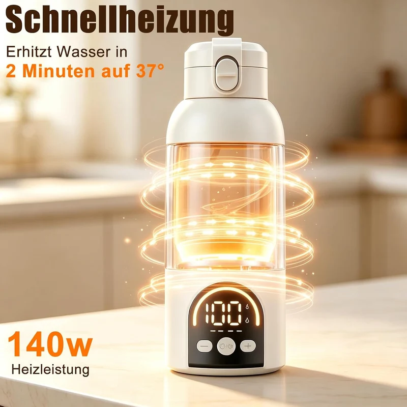 Tragbarer Flaschenwärmer Baby für Unterwegs,500ml Schnelles Aufheizen