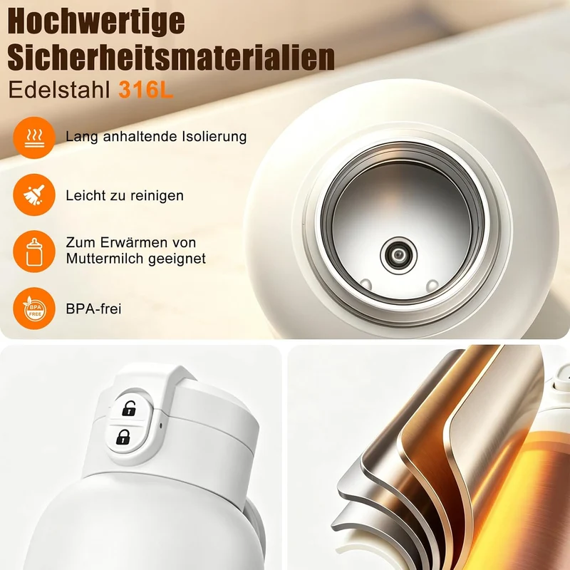 Tragbarer Flaschenwärmer Baby für Unterwegs,500ml Schnelles Aufheizen