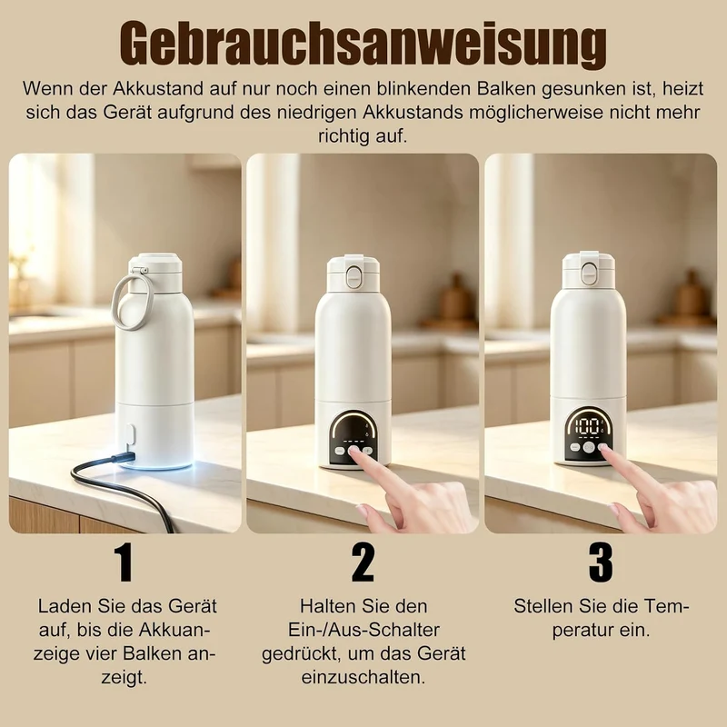 Tragbarer Flaschenwärmer Baby für Unterwegs,500ml Schnelles Aufheizen