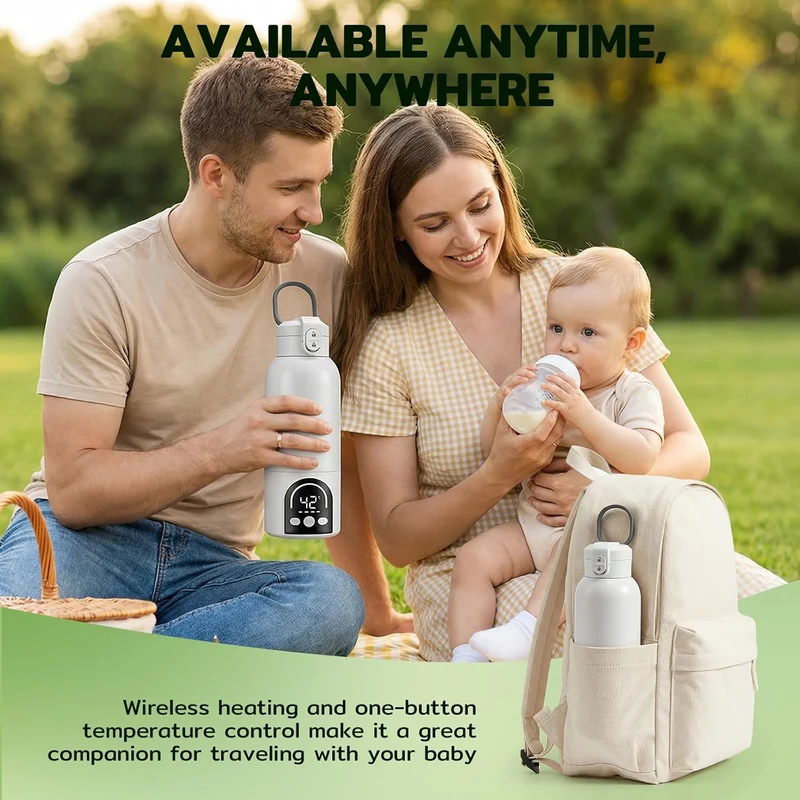 Flaschenwärmer, tragbar, kabellos, 500 ml, für Muttermilch und Wasser, 140 W schnelles Aufheizen + e