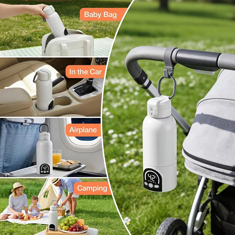 Flaschenwärmer, tragbar, kabellos, 500 ml, für Muttermilch und Wasser, 140 W schnelles Aufheizen + e