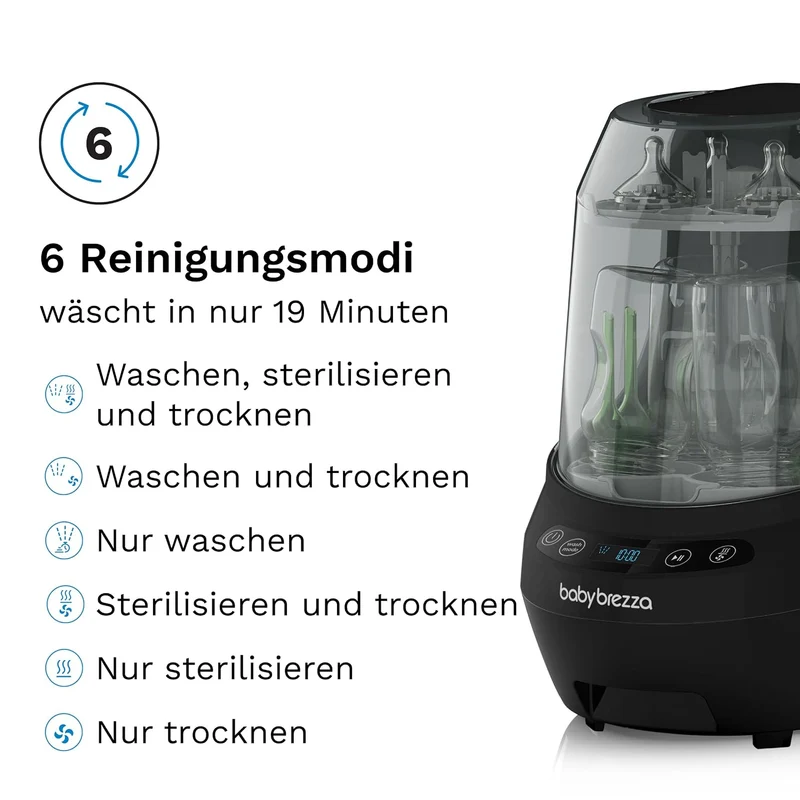 Baby Brezza Bottle Washer Pro Classic mit Strohhalm-Einsatz, schwarz