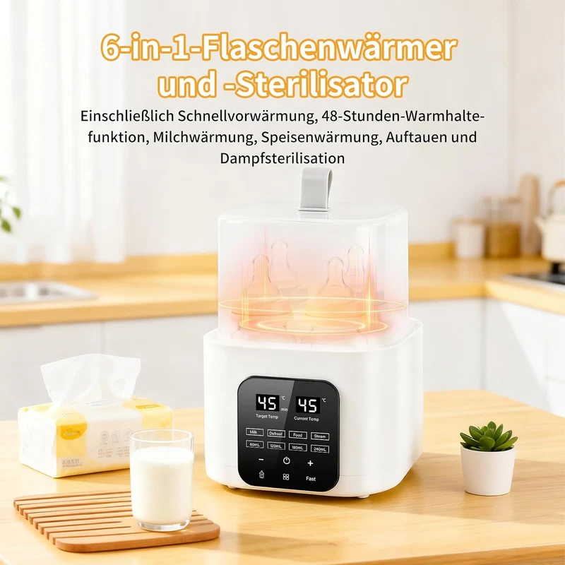 Flaschenwärmer Baby, LCD-Display und Fernbedienung, Passend für 4 Flaschen