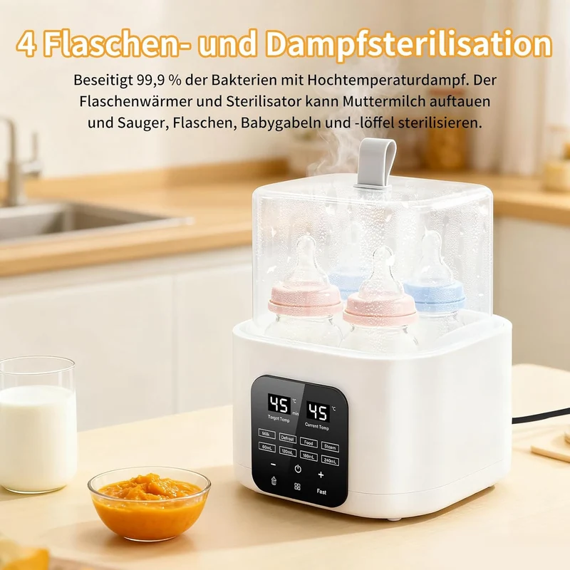 Flaschenwärmer Baby, LCD-Display und Fernbedienung, Passend für 4 Flaschen