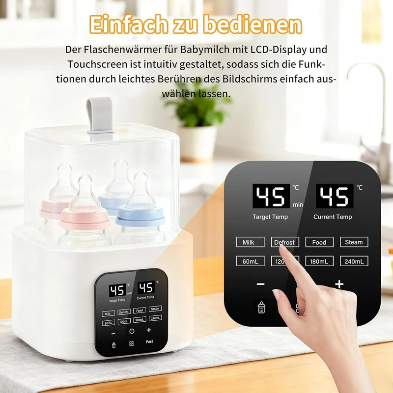 Flaschenwärmer Baby, LCD-Display und Fernbedienung, Passend für 4 Flaschen