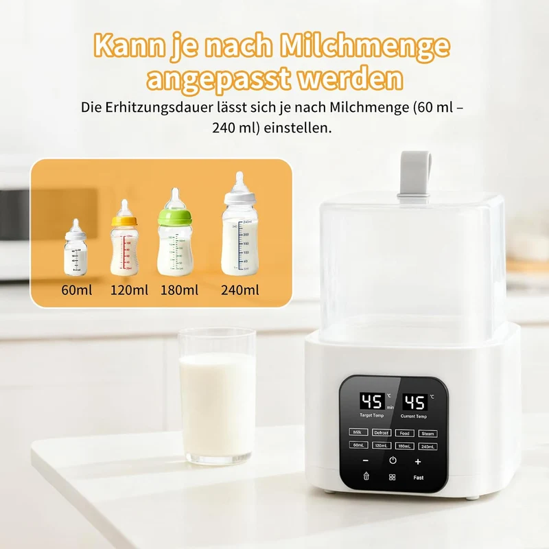 Flaschenwärmer Baby, LCD-Display und Fernbedienung, Passend für 4 Flaschen