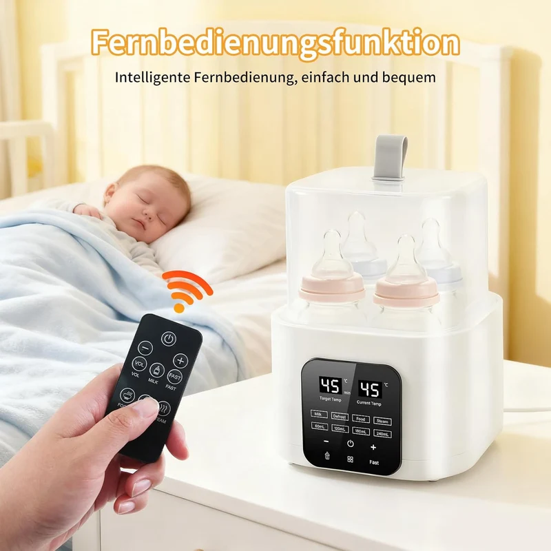 Flaschenwärmer Baby, LCD-Display und Fernbedienung, Passend für 4 Flaschen