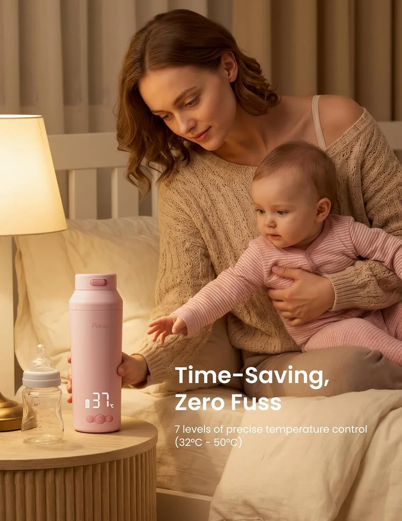 Paruu Tragbarer Flaschenwärmer Baby für Unterwegs, Rosa