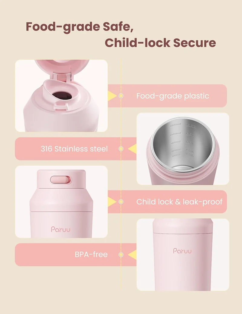 Paruu Tragbarer Flaschenwärmer Baby für Unterwegs, Rosa