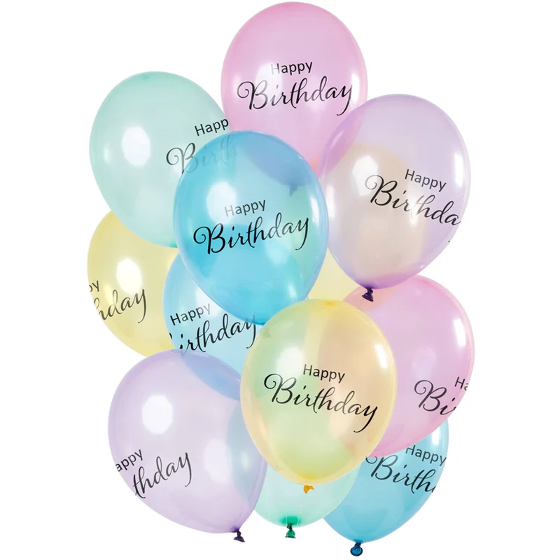 Luftballon 12 Stück aus Latex Happy Birthday pastellfarben 33cm