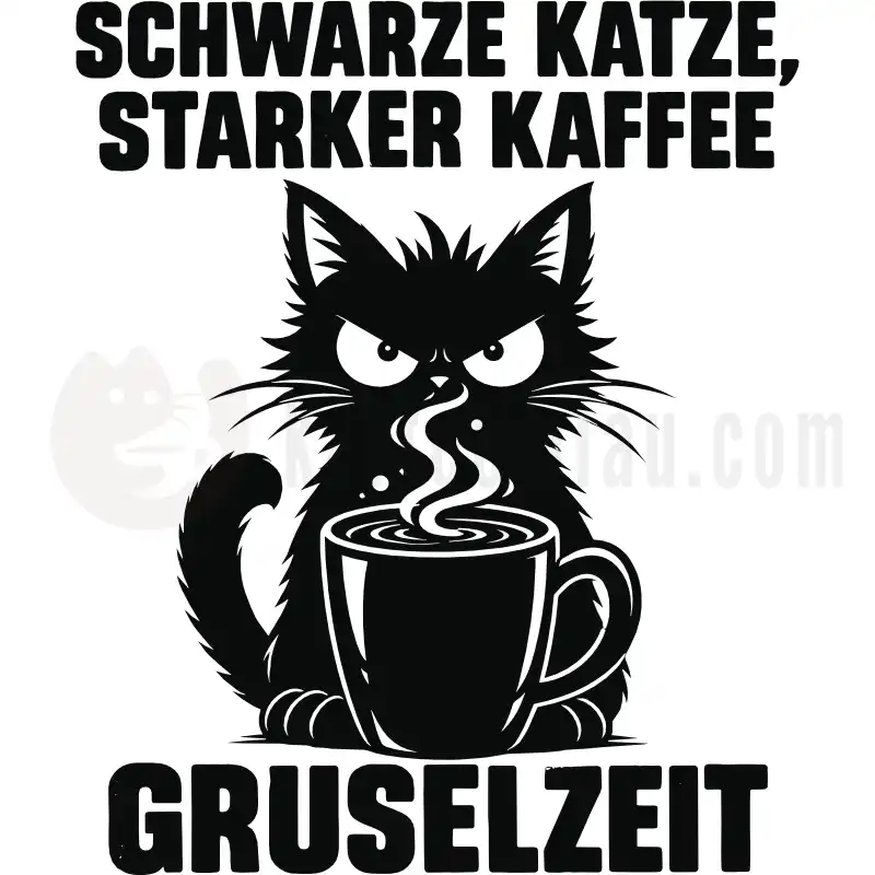 Schwarze Katze, starker Kaffee, Gruselzeit - Tasse