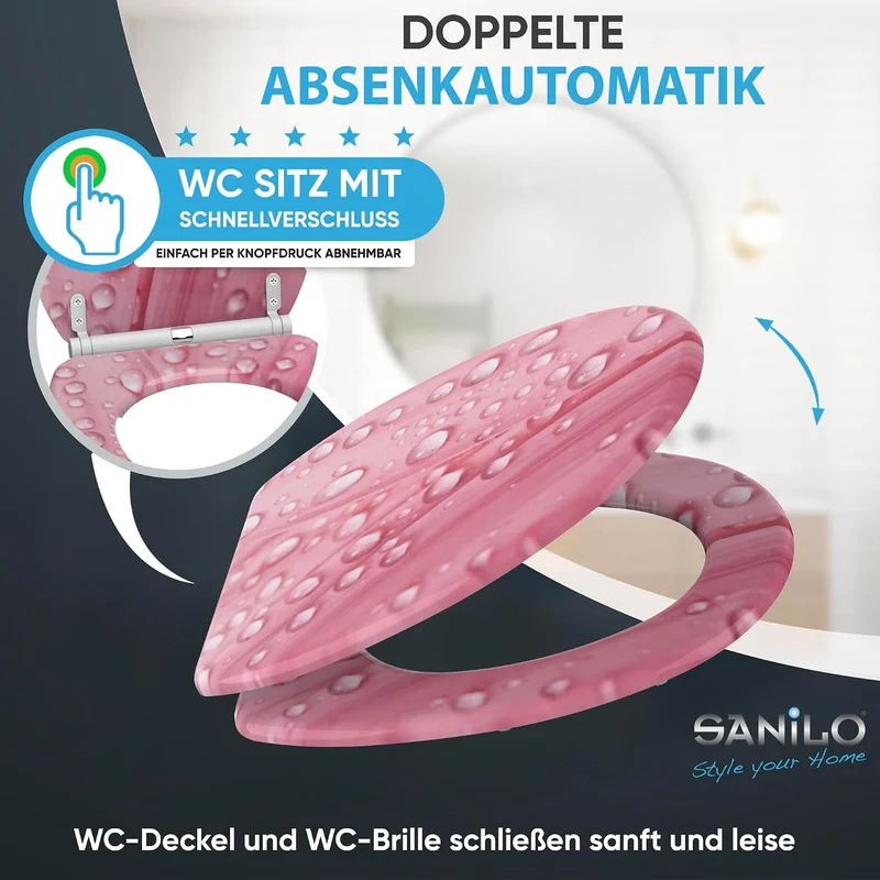 Sanilo WC Sitz mit Absenkautomatik & Quick-Release aus Holz, Pink Flower, Pink Flower