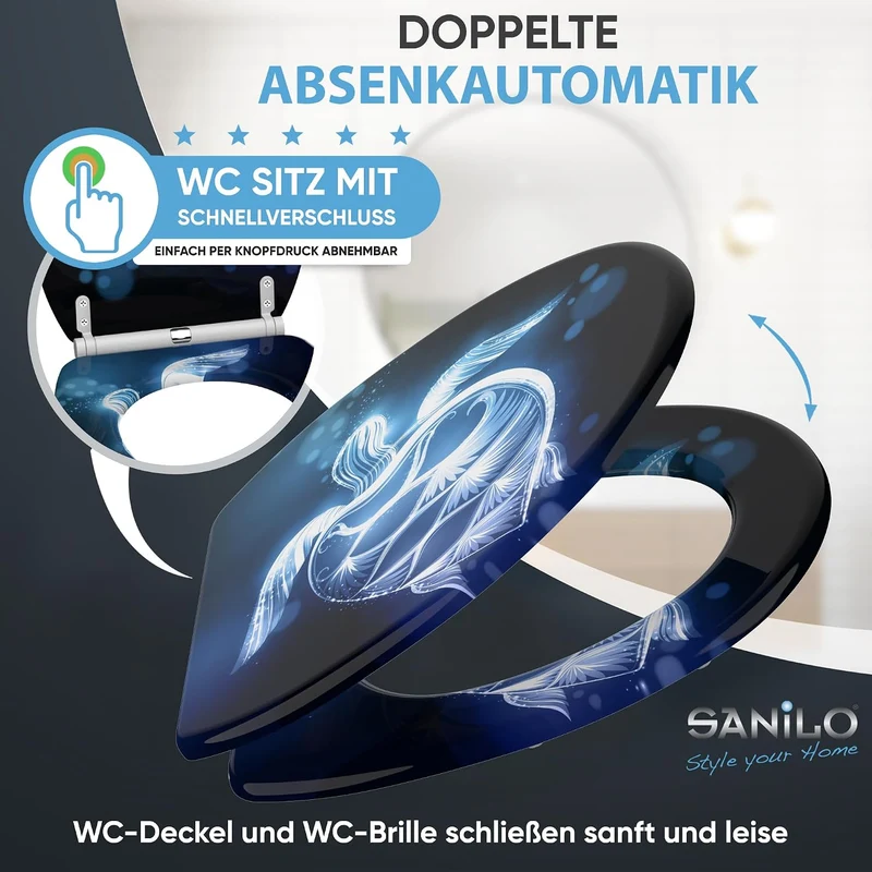 Sanilo WC Sitz mit Absenkautomatik & Quick-Release aus Holz, Glow Turtle, Glow Turtle