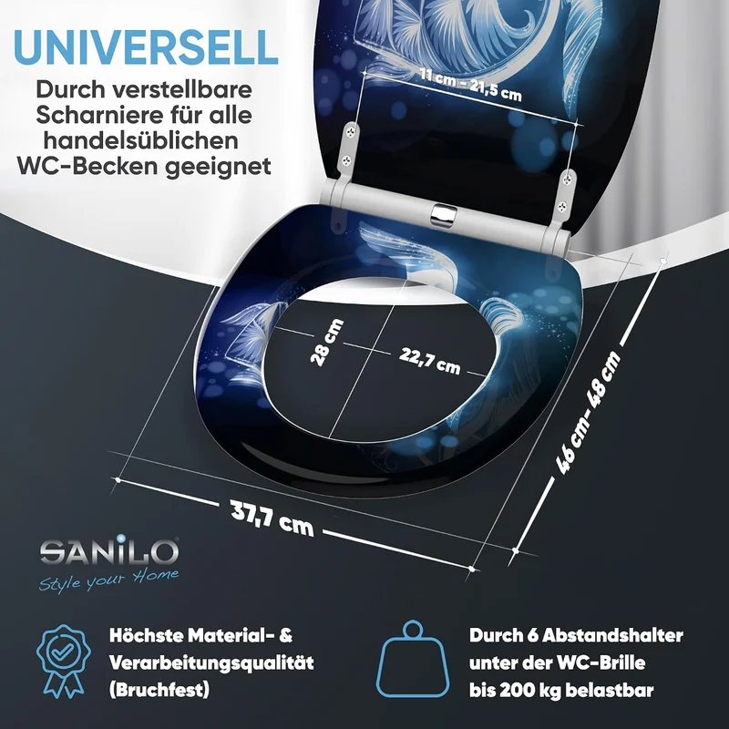 Sanilo WC Sitz mit Absenkautomatik & Quick-Release aus Holz, Glow Turtle, Glow Turtle