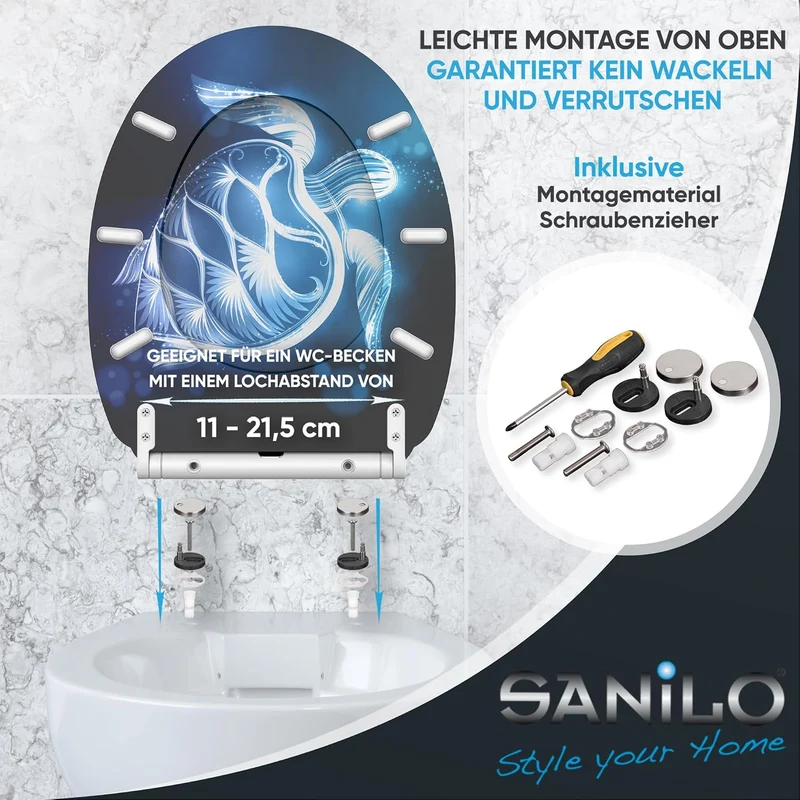Sanilo WC Sitz mit Absenkautomatik & Quick-Release aus Holz, Glow Turtle, Glow Turtle