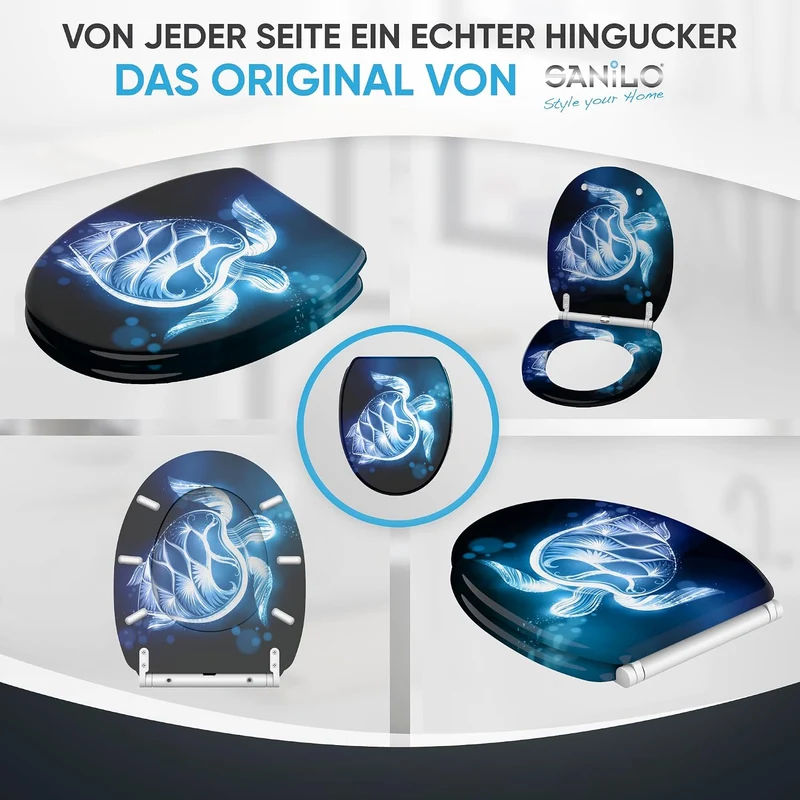 Sanilo WC Sitz mit Absenkautomatik & Quick-Release aus Holz, Glow Turtle, Glow Turtle