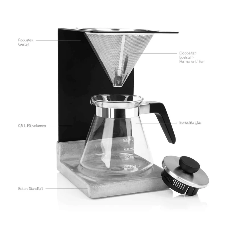 Pour Over Kaffeebereiter Set - 4 Tassen / Beton Sockel