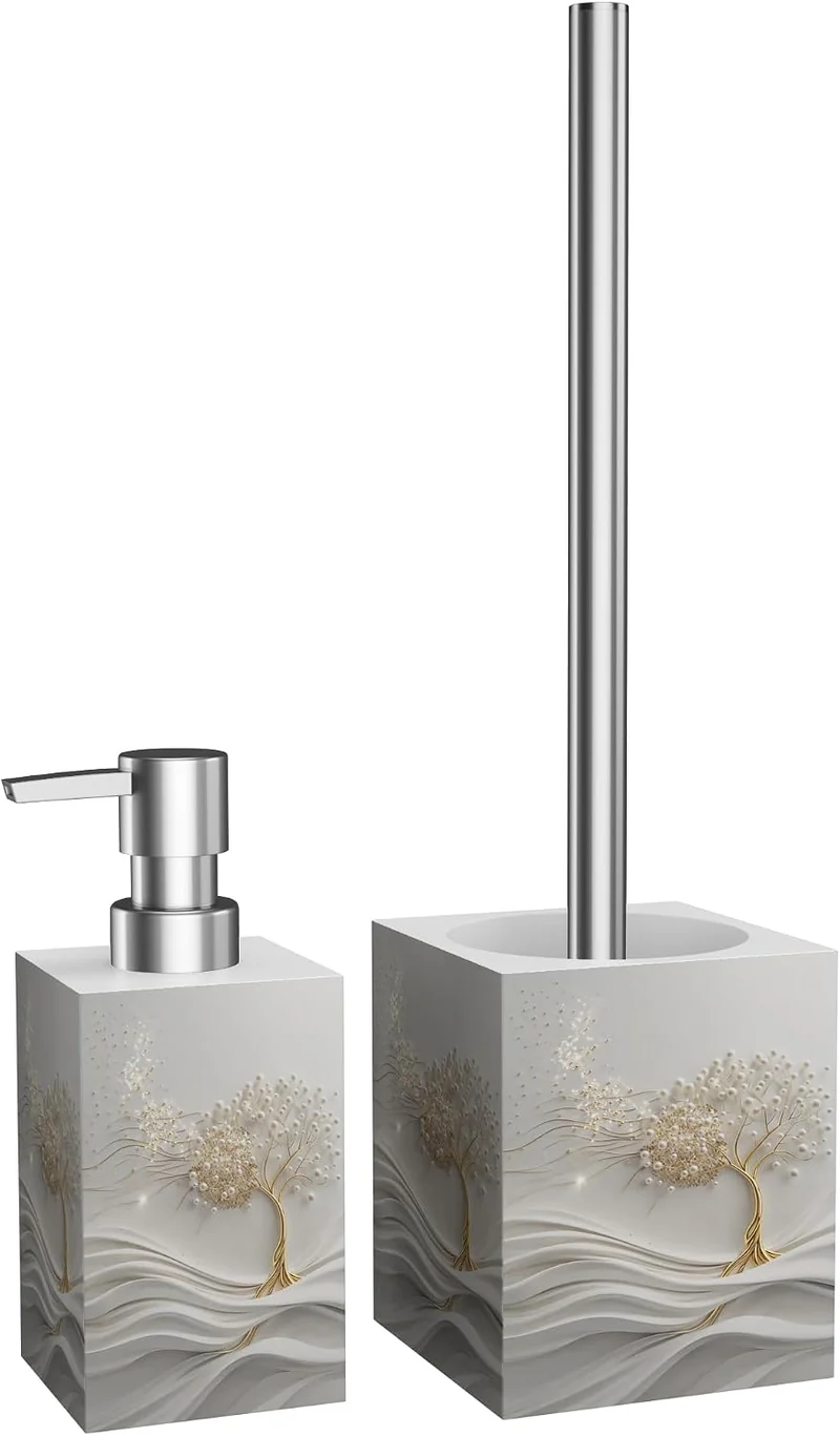 Sanilo Badezimmer Set, Seifenspender und WC Bürste mit Motiv, grosse Auswahl, Klobürste ohne Bohren,