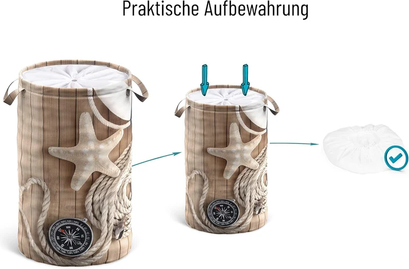 Sanilo Wäschekorb faltbar, stabiler runder Wäschesammler 60 Liter, Wäschesack mit Griffen und Abdeck