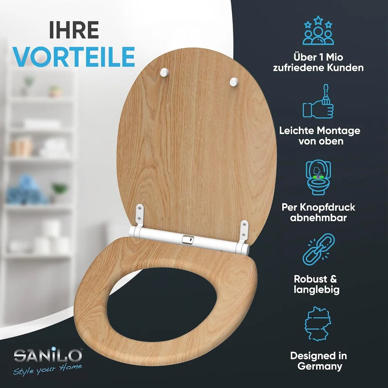 Sanilo WC Sitz mit Absenkautomatik & Quick-Release aus Holz, Holz