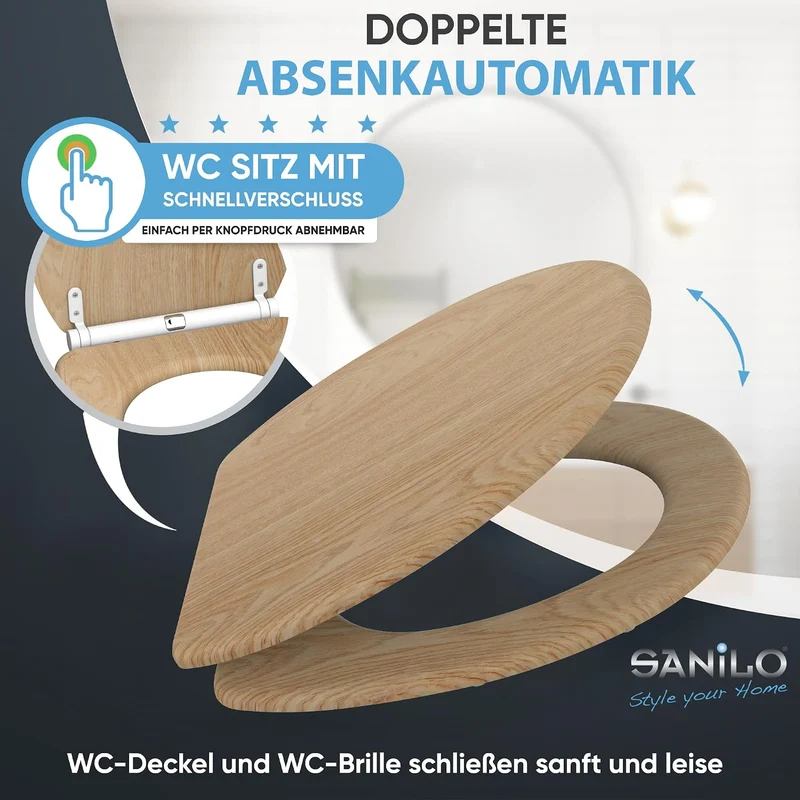 Sanilo WC Sitz mit Absenkautomatik & Quick-Release aus Holz, Holz