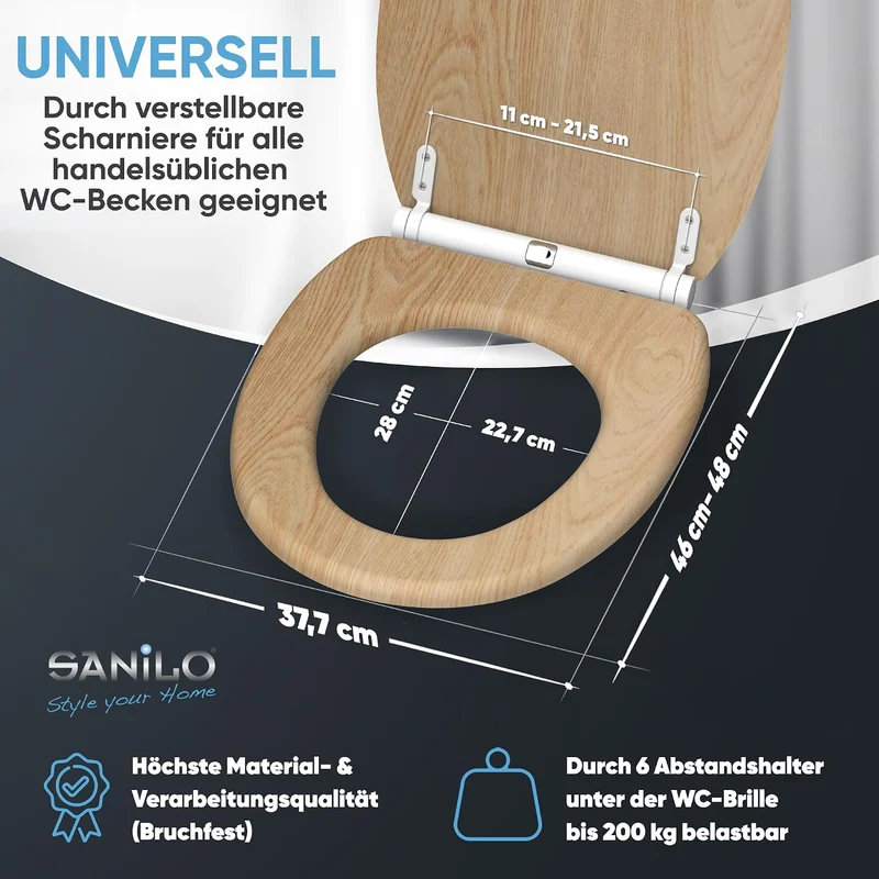 Sanilo WC Sitz mit Absenkautomatik & Quick-Release aus Holz, Holz