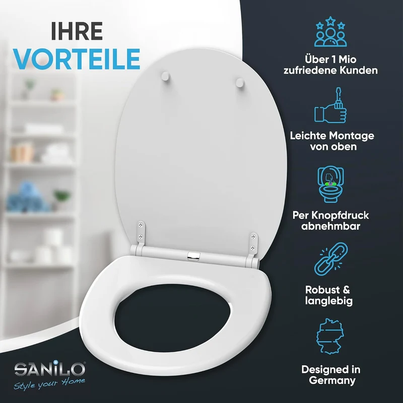Sanilo WC Sitz mit Absenkautomatik & Quick-Release aus Holz, Weiss, Weiss