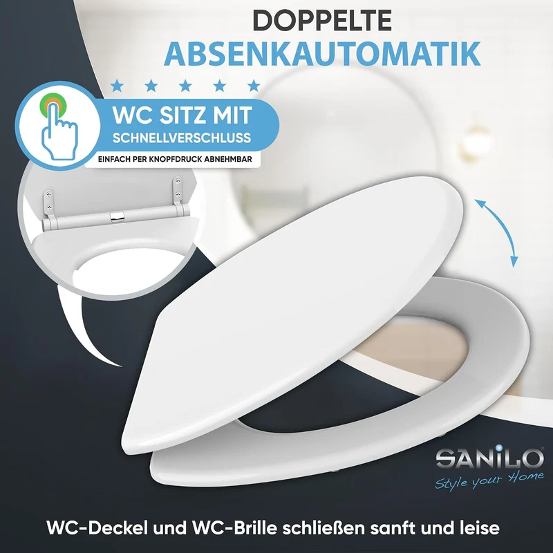 Sanilo WC Sitz mit Absenkautomatik & Quick-Release aus Holz, Weiss, Weiss