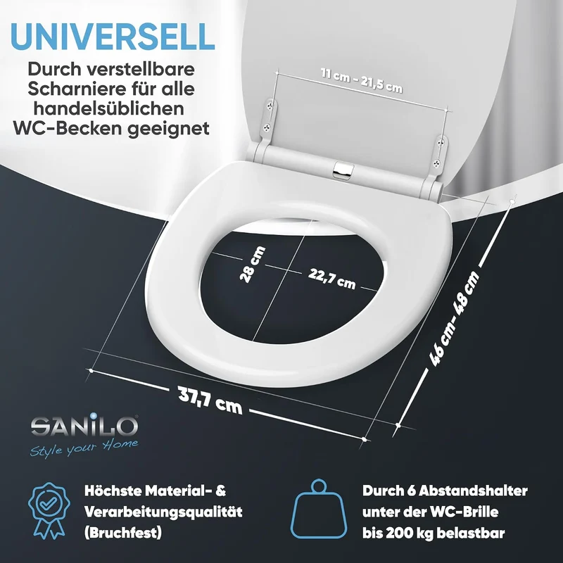 Sanilo WC Sitz mit Absenkautomatik & Quick-Release aus Holz, Weiss, Weiss