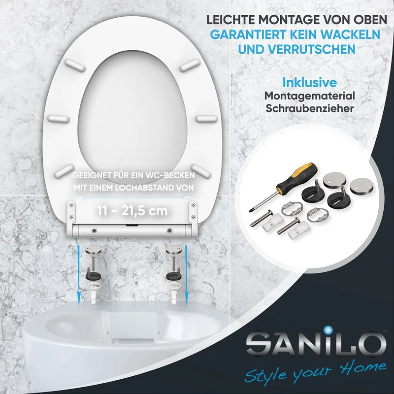 Sanilo WC Sitz mit Absenkautomatik & Quick-Release aus Holz, Weiss, Weiss