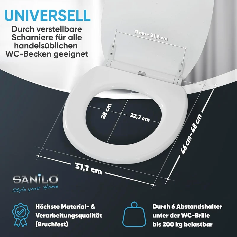 Sanilo WC Sitz mit Absenkautomatik & Quick-Release aus Holz, Glitzer Weiss